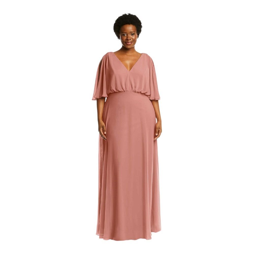 NWOT AFTER SIX | V-NECK SPLIT SLEEVE BLOUSON BODICE MAXI DRESS IN DESERT ROSE 20